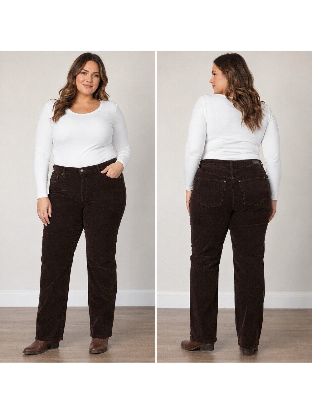 Jones New York Sport Woman Chocolate Brown Corduroy Pants 16W Stretch Straight